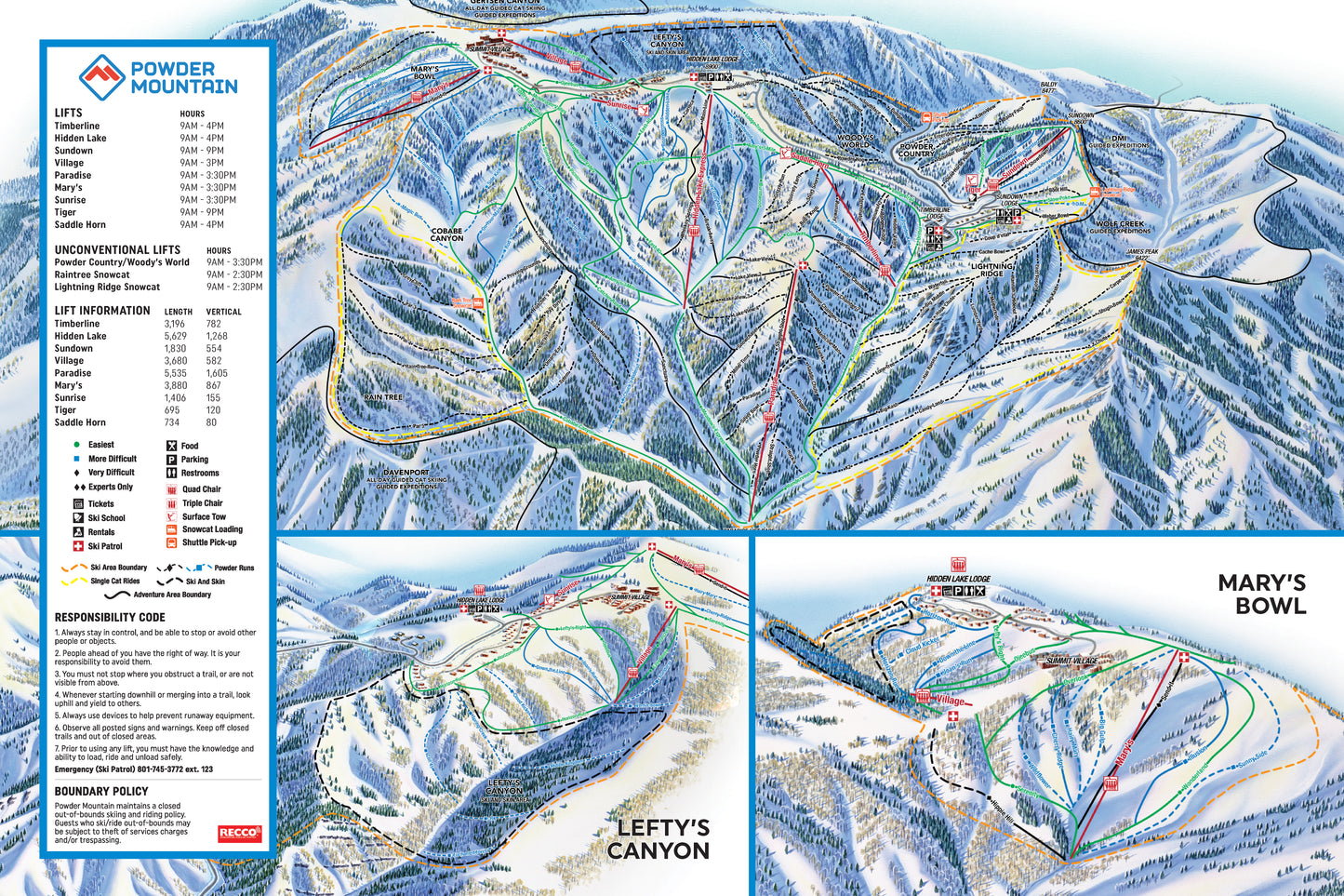Trail map for Powder Mountain ski and snowboard trails.
